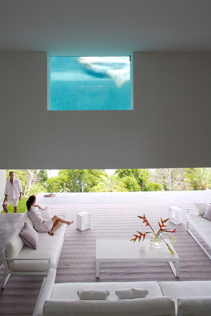 Cool space underneath the pool offers unabated views and a soothing escape