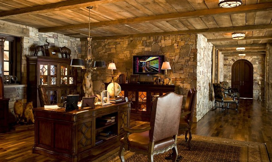 A Study in Textural Splendor: Exquisite Home Offices with Stone Walls