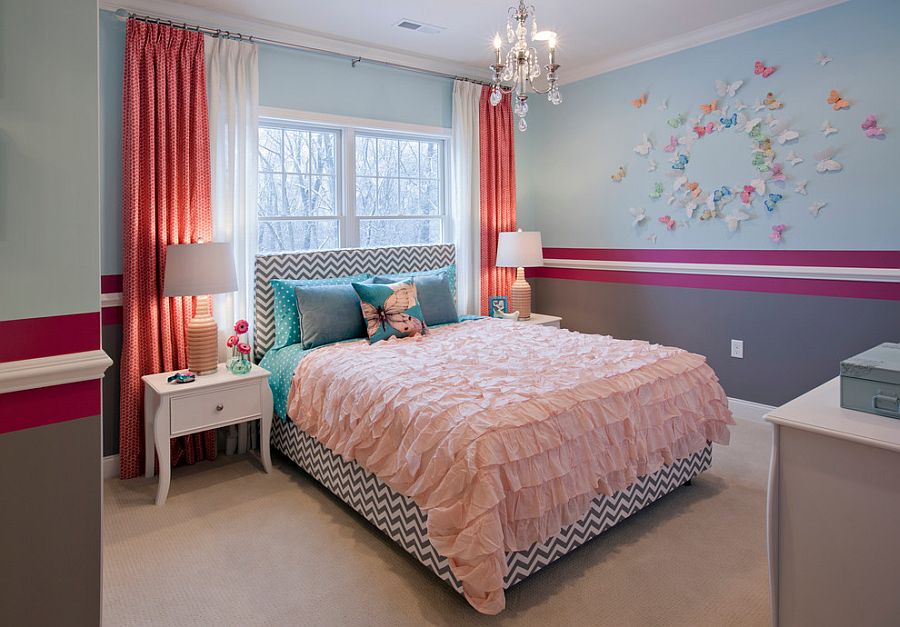 Cute bedroom design for your little girl with butterflies on the wall