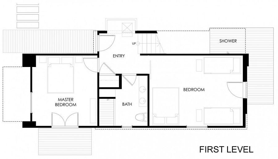 Floor plan of lower level of 510 cabin