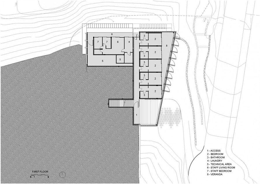 Floor plan of the first level of Delta House