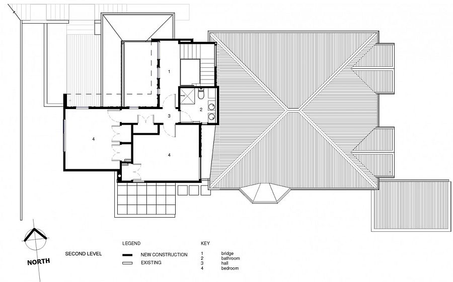 Floor plan of the second level with twin bedrooms and hall