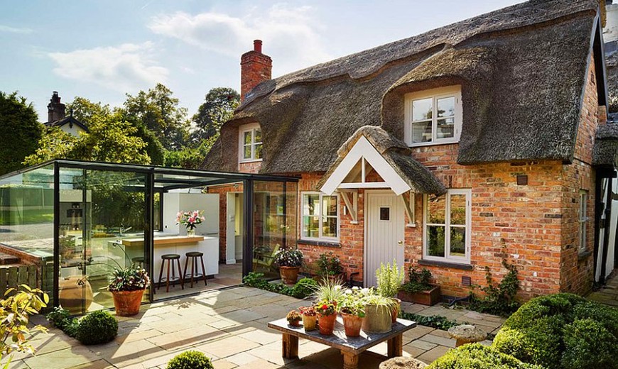 Dreamy 18th-Century English Cottage Acquires an Inspired Glass Box Kitchen
