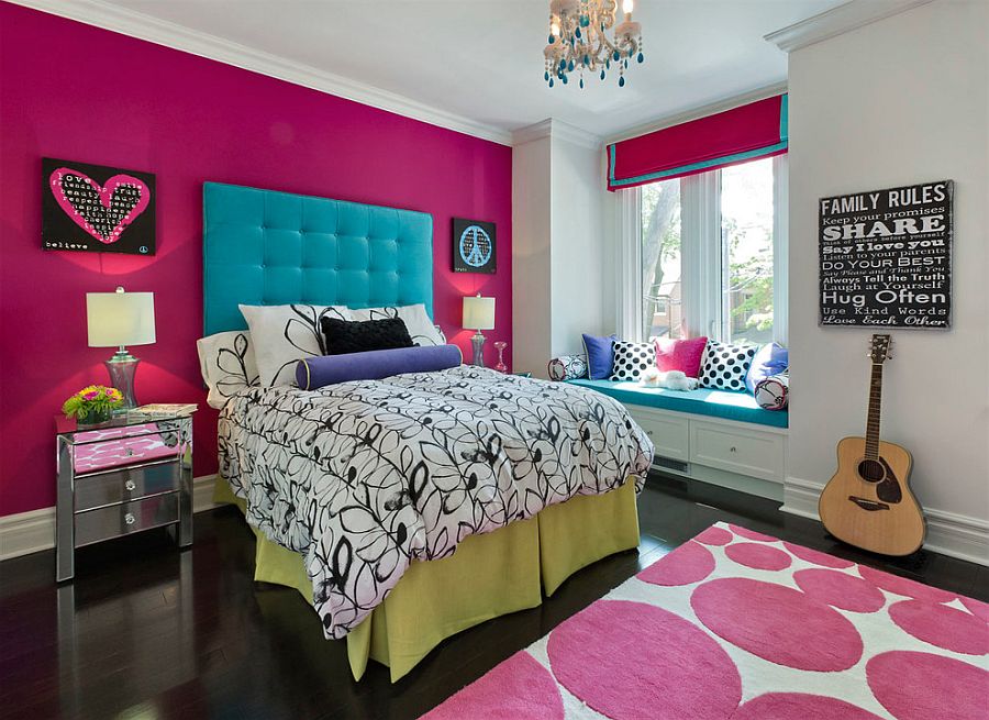 Gorgeous headboard adds color to the vivacious bedroom [From: Patricia Halpin Interiors / Philip Castleton Photography]