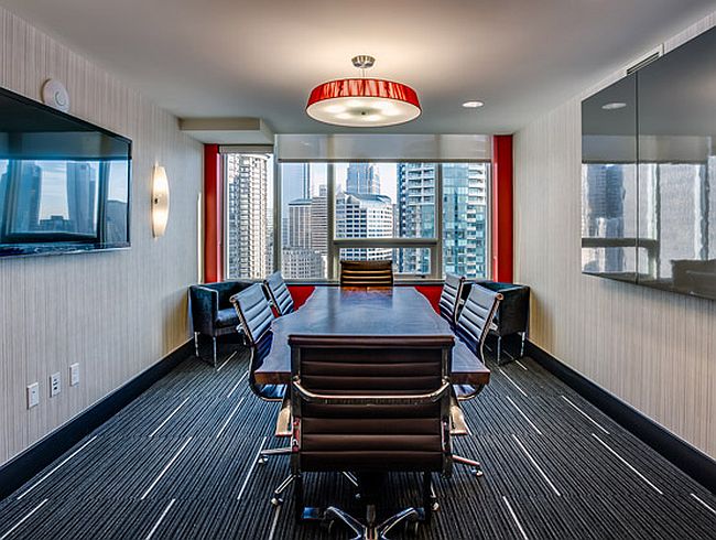 Gorgeous modern home office with a view of Seattle skyline