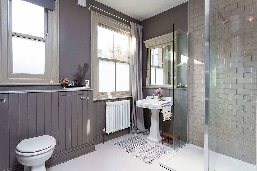 Gray and white Scandinavian bathroom