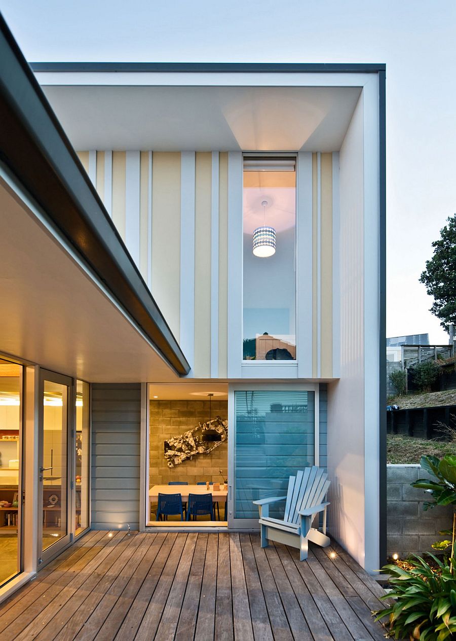 In-ground lighting on the wooden deck creates a class ambiance