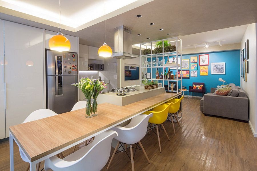 Kitchen island dining inside the small Brasilla apartment