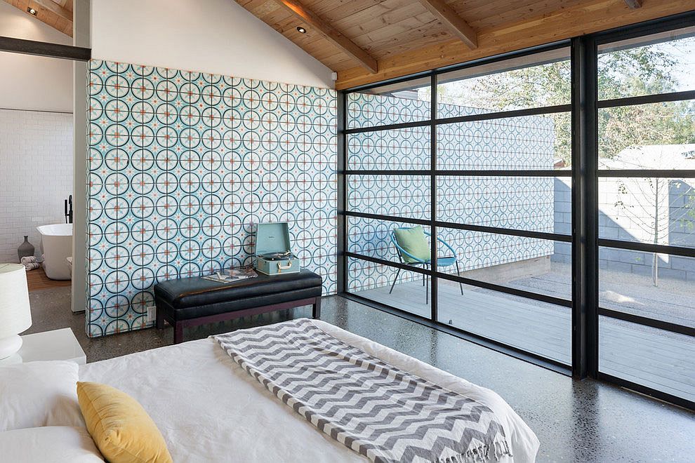 Master bedroom and bathroom connected with the private courtyard outside