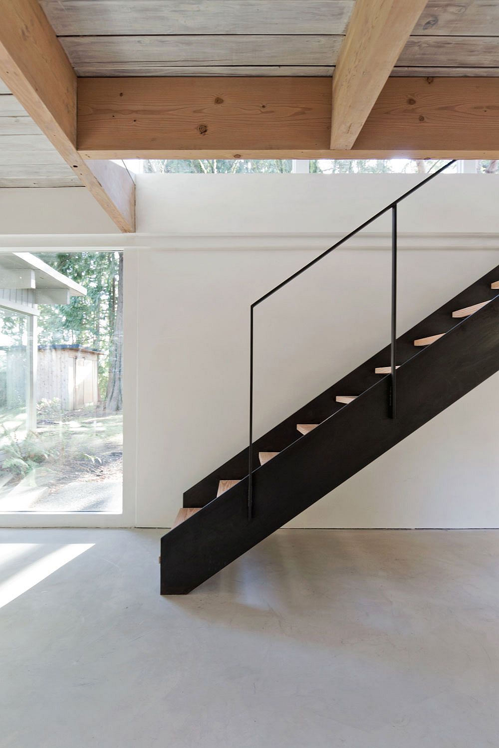 Open metal and wood staircase