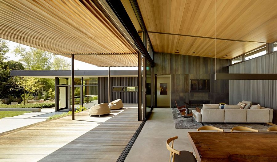 Pavilion styled living area completely opens up to the courtyard