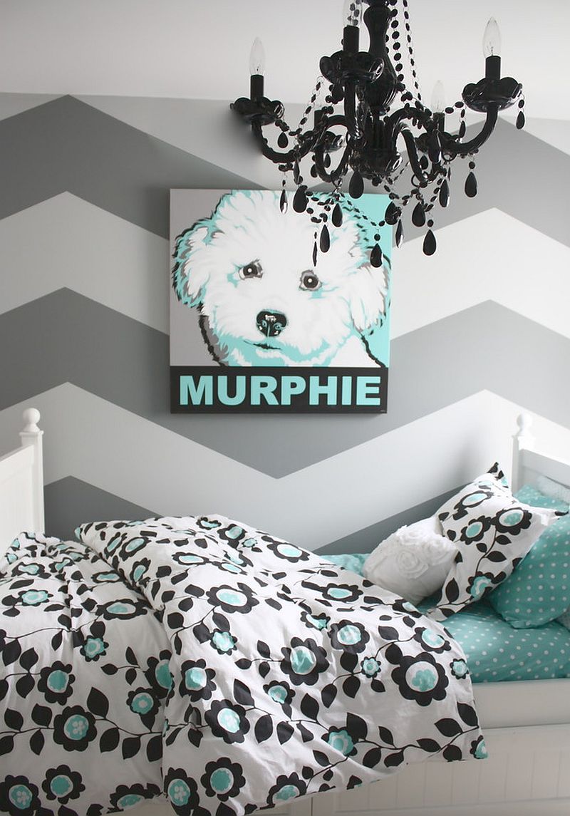 Refined gray and turquoise teen bedroom [From: The Yellow Cape Cod]