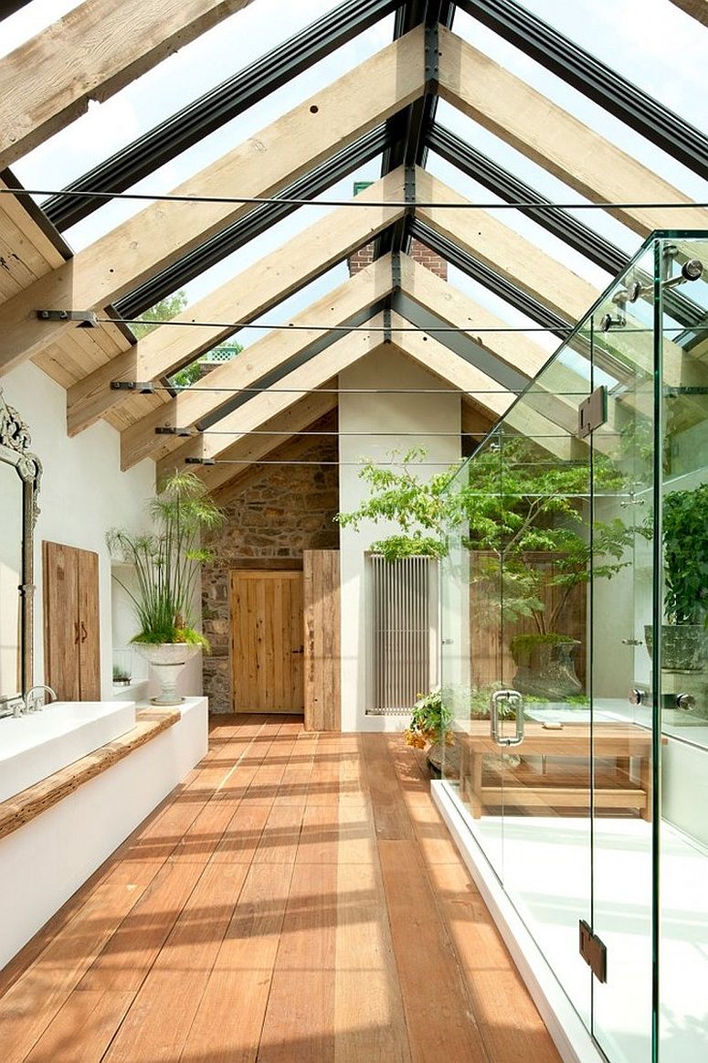 Renovated farmhouse bathroom is all about natural goodness! [Design: Valentine Duflot Interior Architecture]