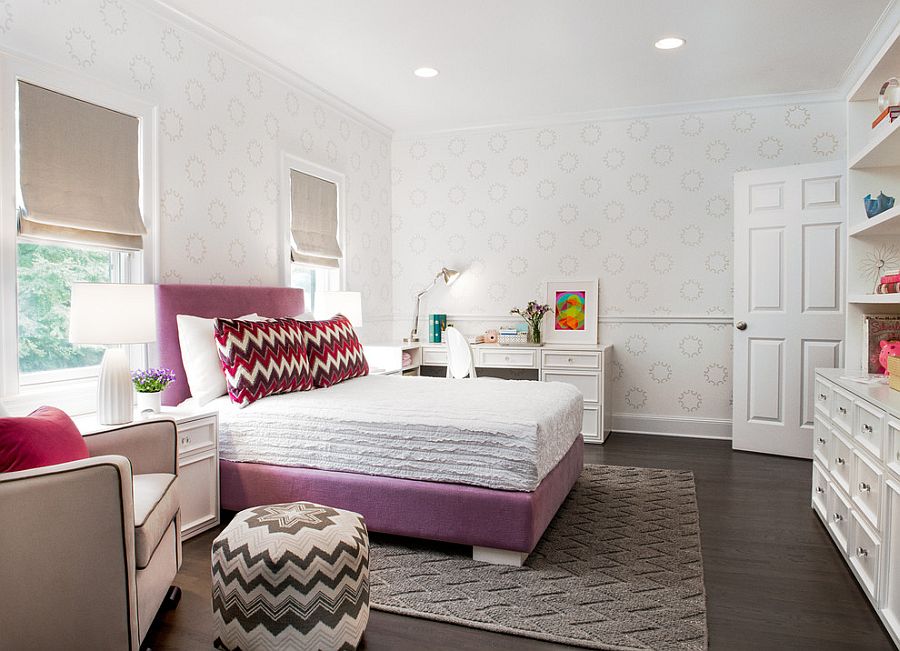 Repeating the chevron pattern in the room gives it a curated appeal