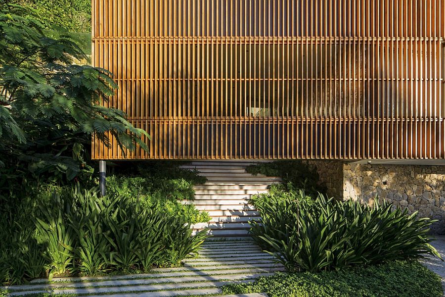 Sheltered entrance to the oceanside family vacation home in Brazil