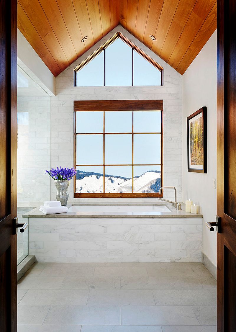 Snow-covered peaks greet you at this luxurious transitional bathroom [Design: Anne Grice Interiors]