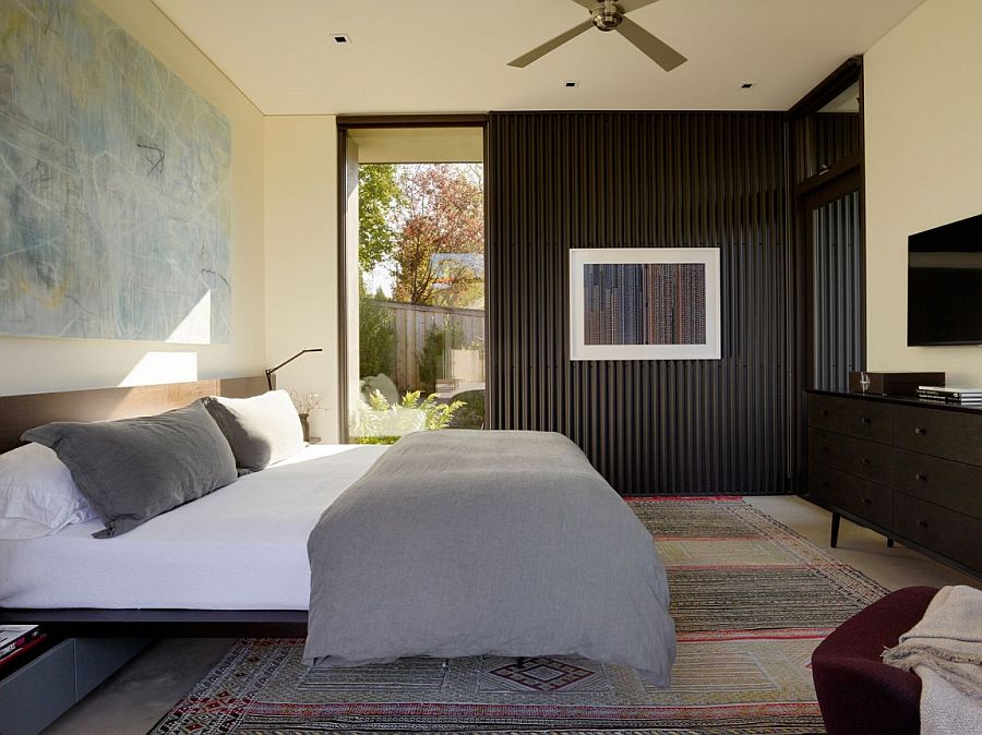Steel and corrugated siding brings industrial deisgn to contemporary bedroom