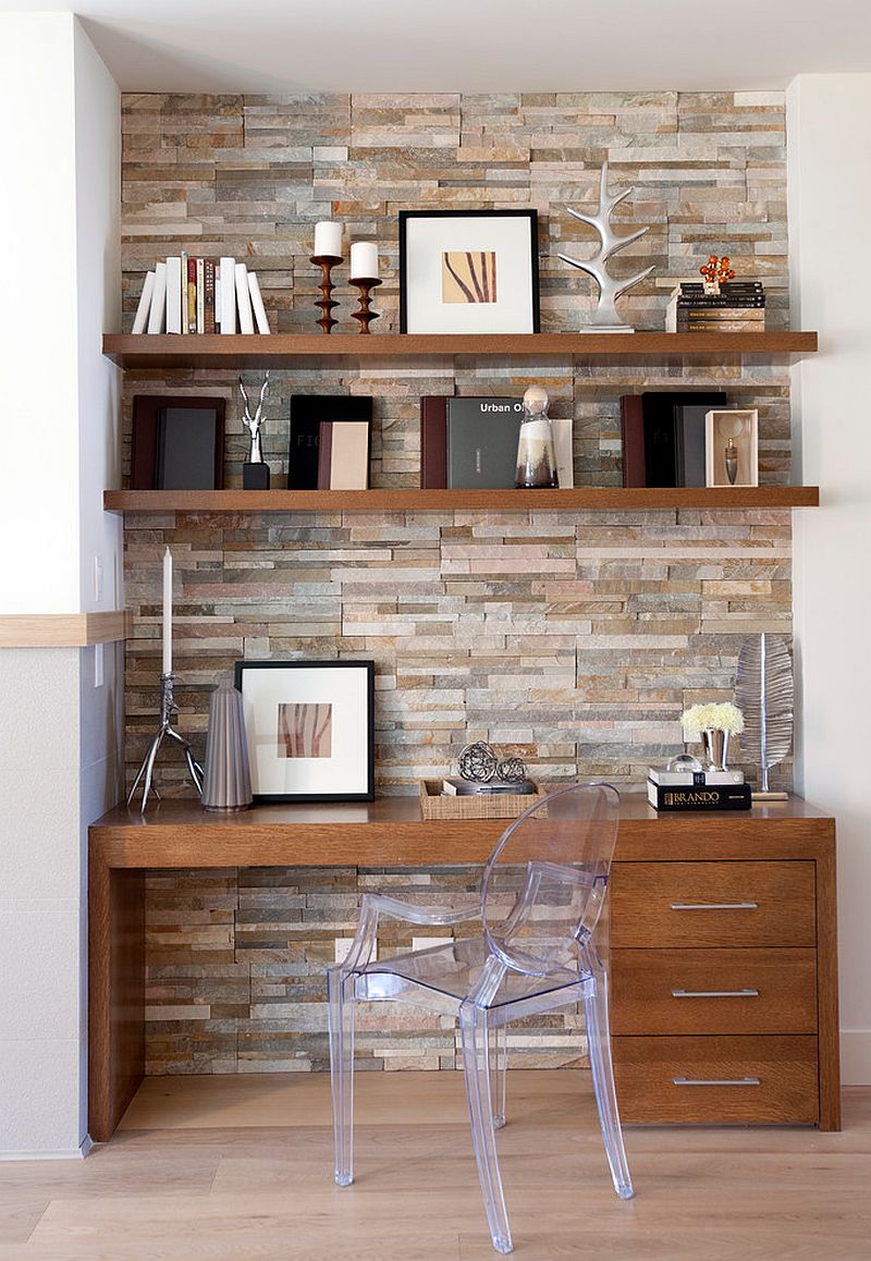 Stone accent wall for the small home workspace