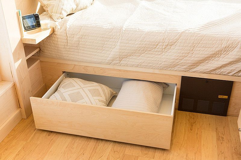 Storage space underneath the bed allow you to tuck away additional pillows and sheets