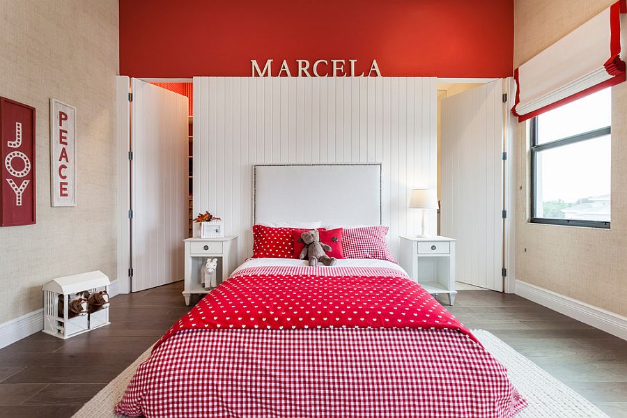 Stylish boys bedroom with brilliant use of red as an accent hue