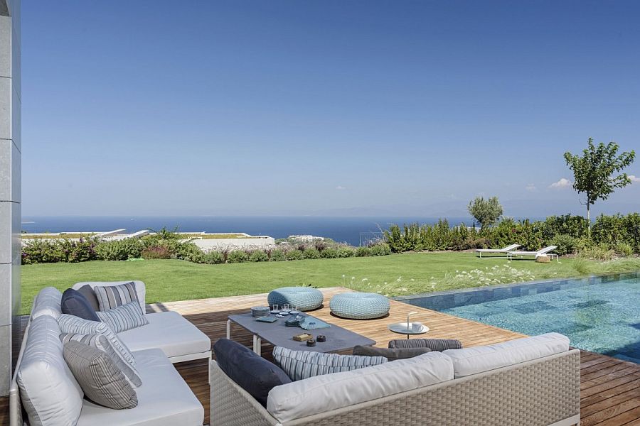 View of the distant coastline from the pool area of Y House