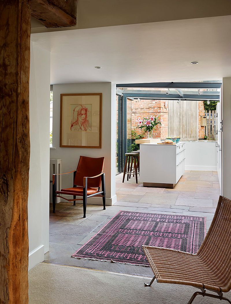 View of the newly added kitchen from the foyer