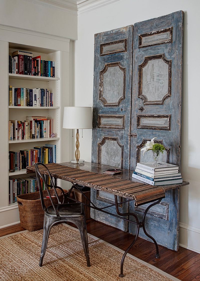 Vintage wooden doors bring shabby chic charm to this home workspace