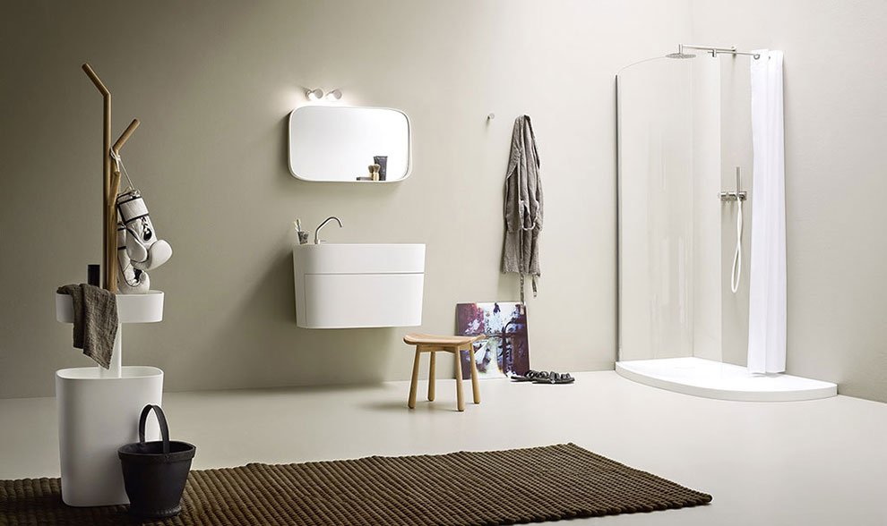 White is the color choice inside the contemporary bathroom