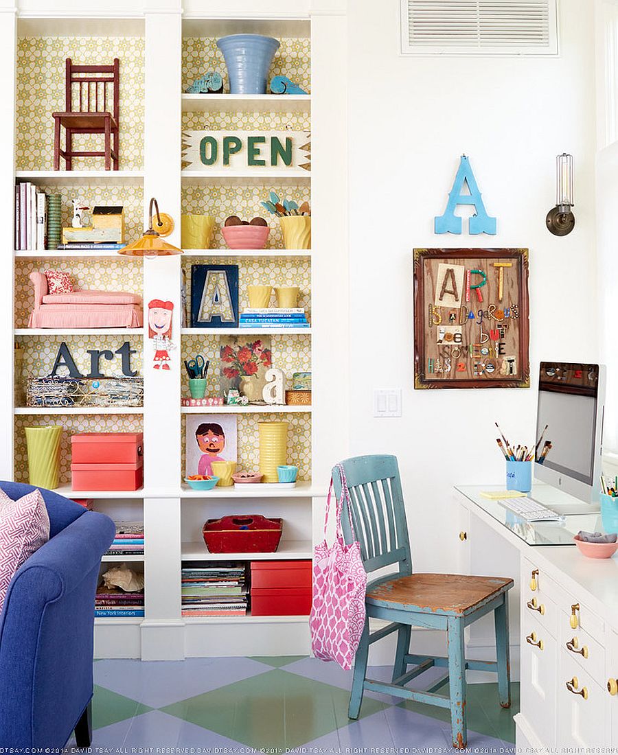 White is the color of choice in the shabby chic home office