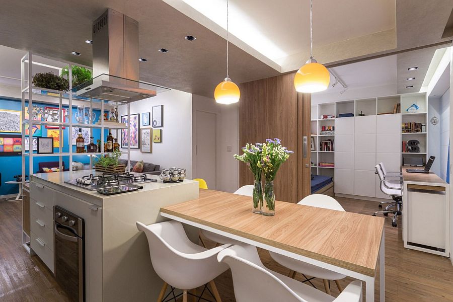 Wooden sliding doors open up to reveal cool workspace