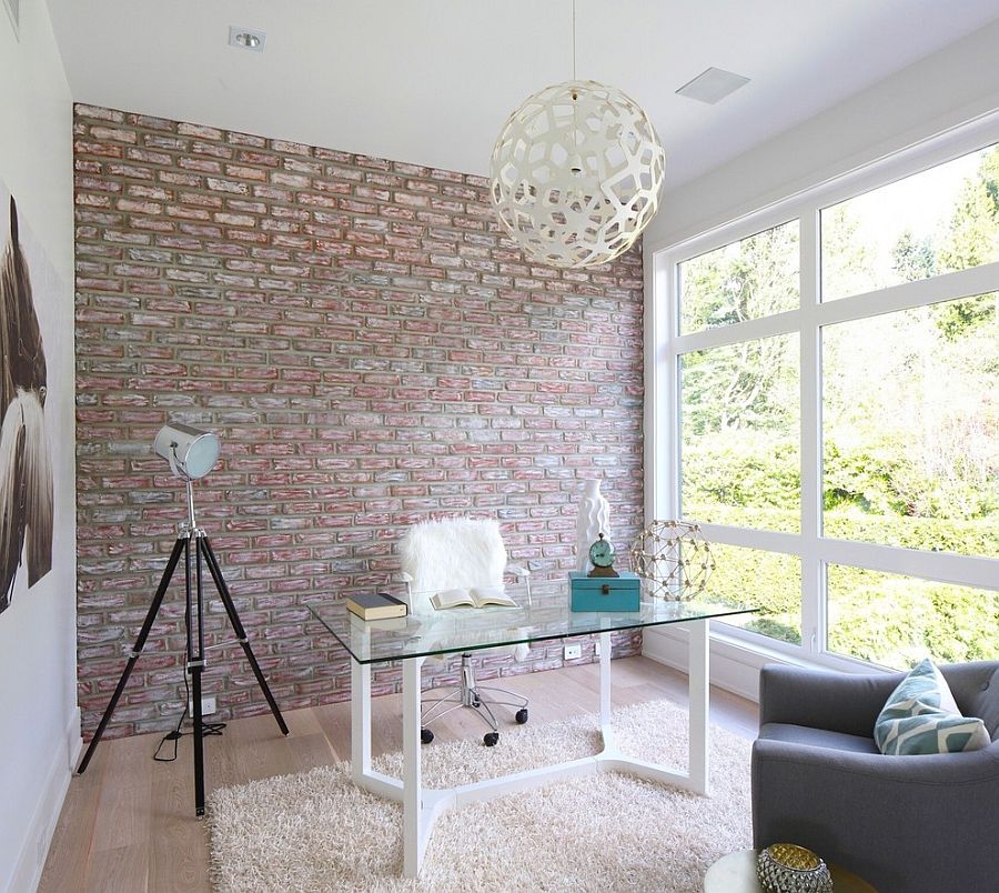 A simple and urbane way to bring in contrast into the home office with accent brick wall [Design: Paramax Homes]