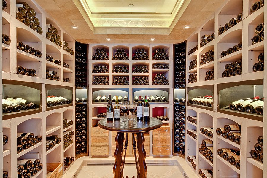 A simple wine tasting zone at the heart of the lovely wine cellar [Design: David Johnston Architects]