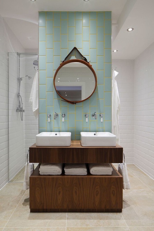Trendy Twist to a Timeless Color Scheme Bathrooms in Blue and Yellow Decoist