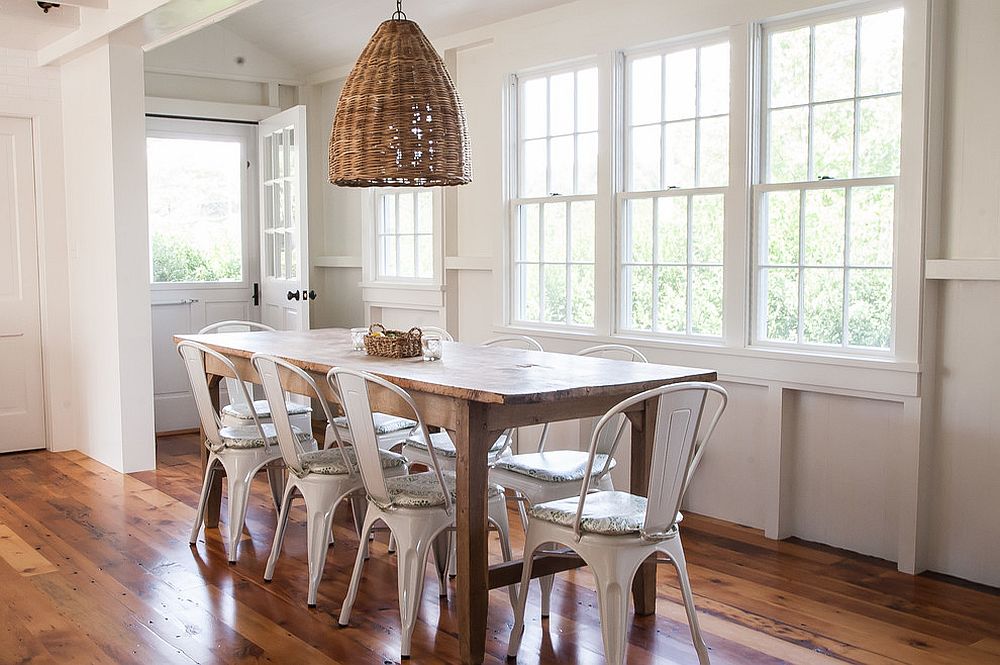 Beach style dining room in white [Design: Allee Architecture + Design]