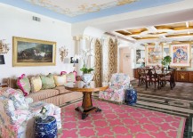 Beautiful living room with Victorian panache and a dash of blue and pink