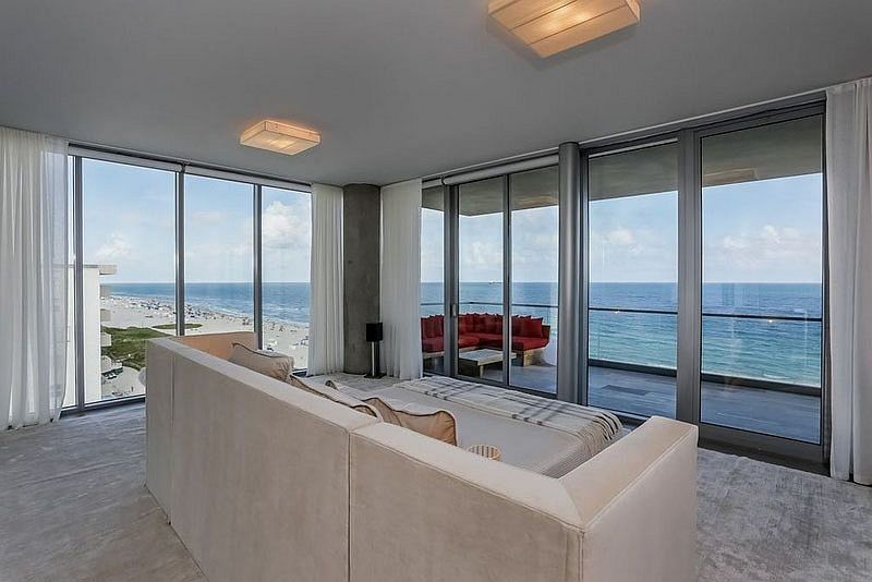 Bedroom of the lavish penthouse in Miami with ocean views