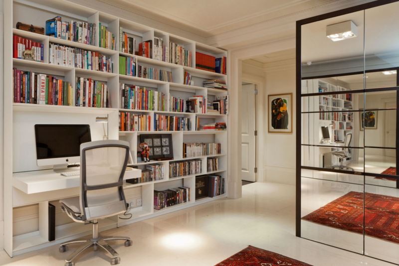 Bookshelf with a fold-down desk