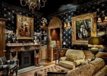 Brilliant living room with black, gold and ornate design