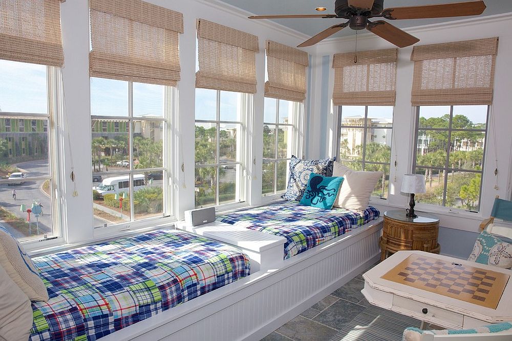 Buil-in beds create a more relaxed setting inside the sunroom