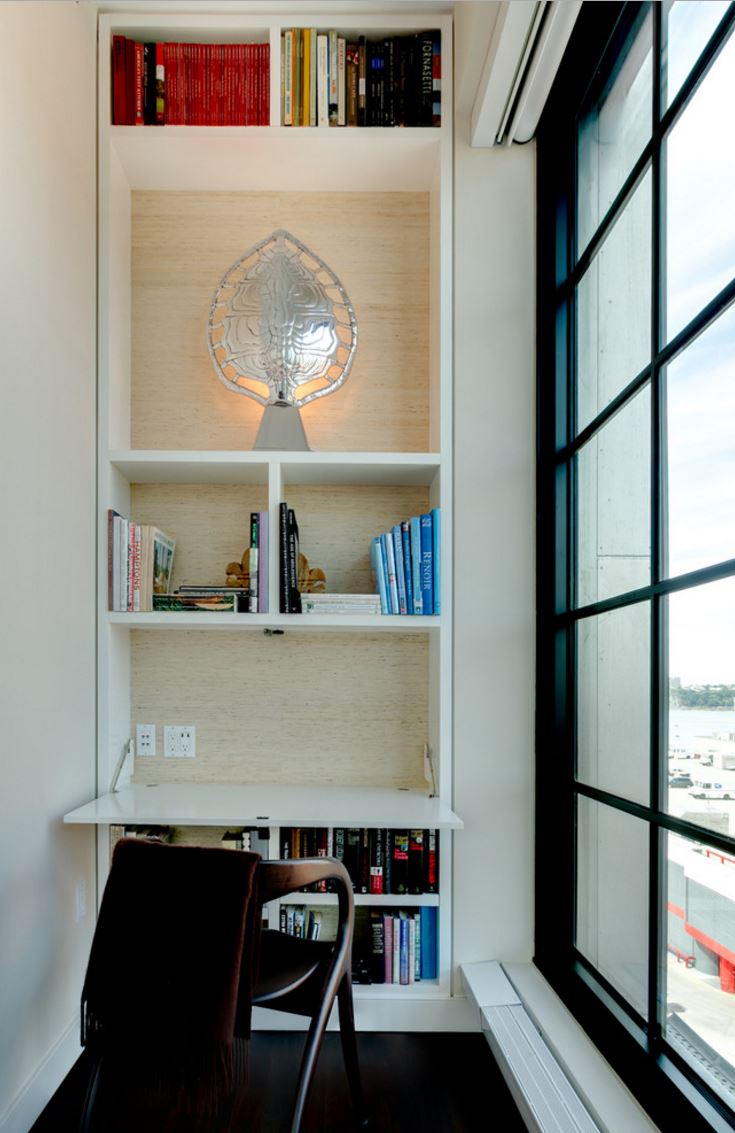 Built-in bookshelf with a fold-down desk