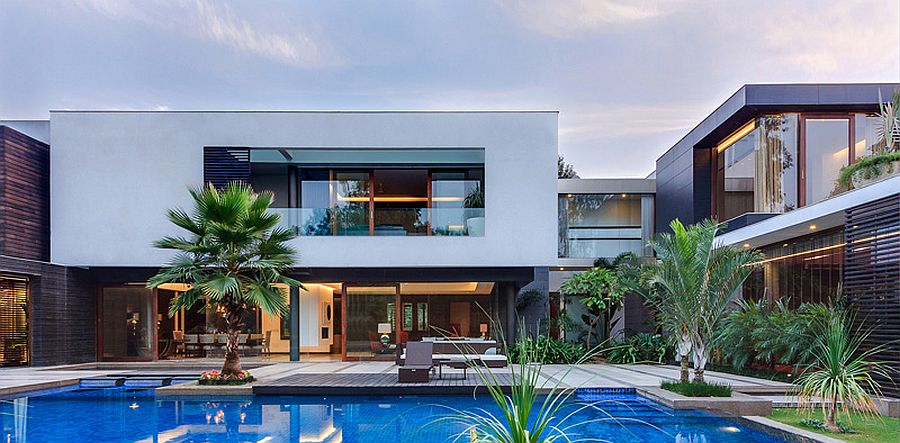 C-shaped design of the house creats a natural, private courtyard