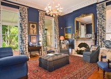 Classic Victorian living room in blue and gold