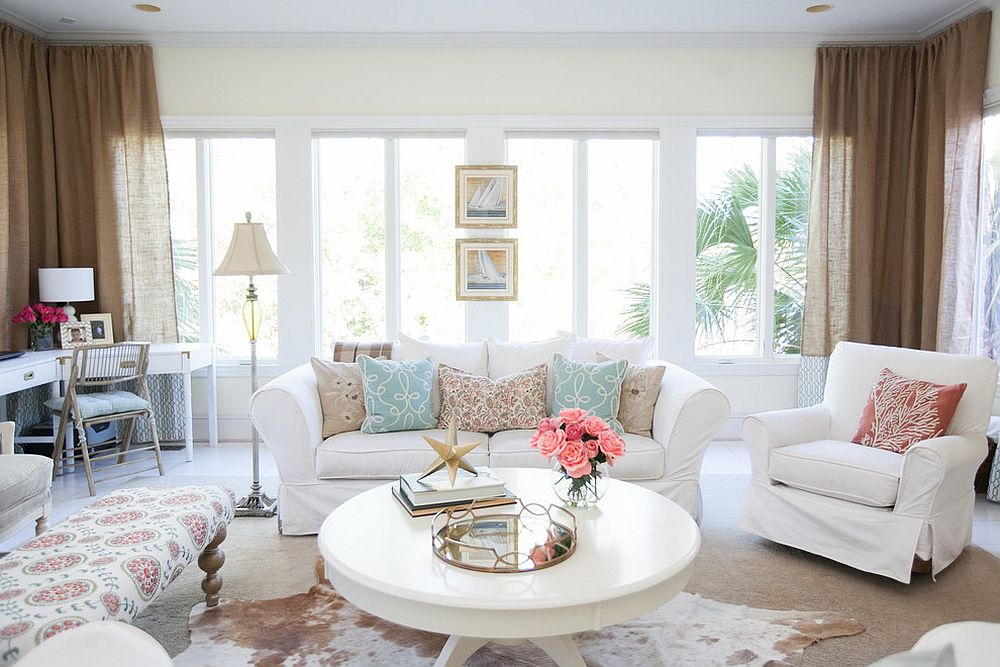 Coastal sunroom also doubles as a tranquil work zone [Design: Low Country Interiors]