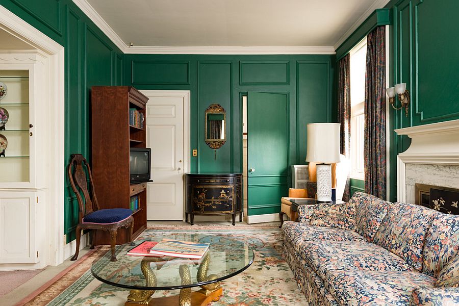 victorian dark green living room