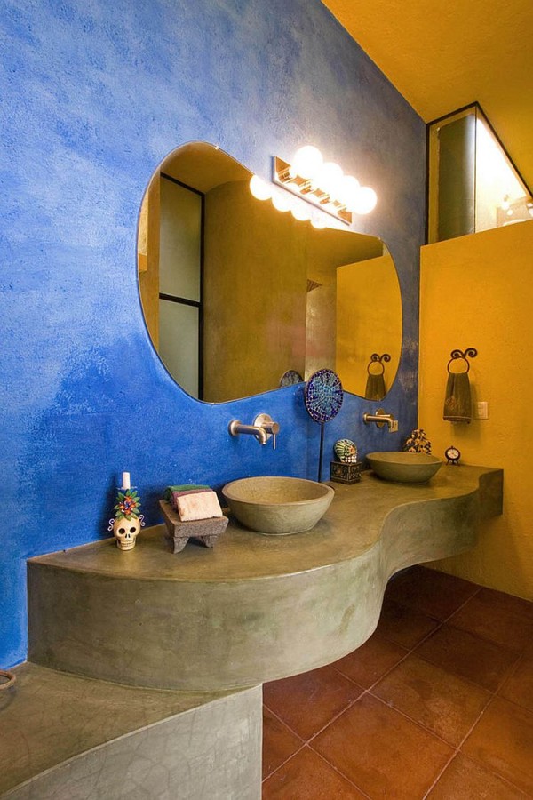 Trendy Twist to a Timeless Color Scheme Bathrooms in Blue and Yellow