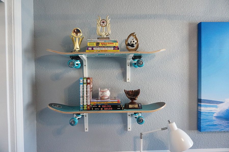 Cool, custom wall shelves crafted from skateboards