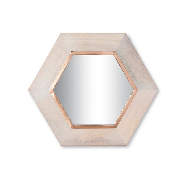 Copper and wood hexagon mirror from Target