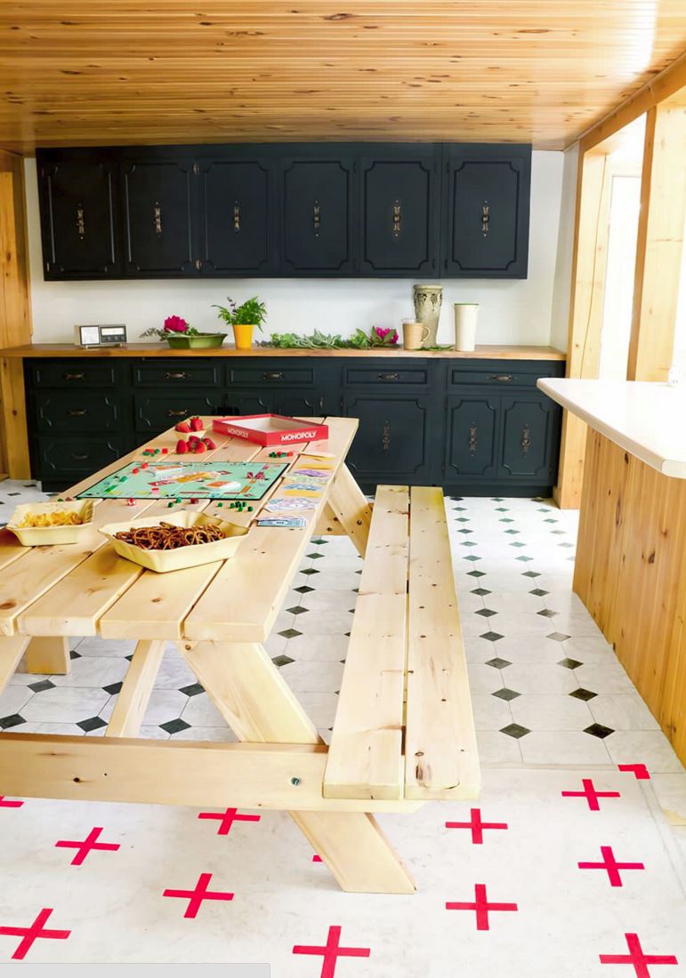 indoor picnic bench dining table