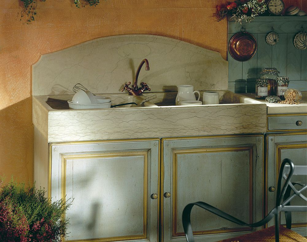 Custom stone sink is perfect for the dreamy Mediterranean kitchen