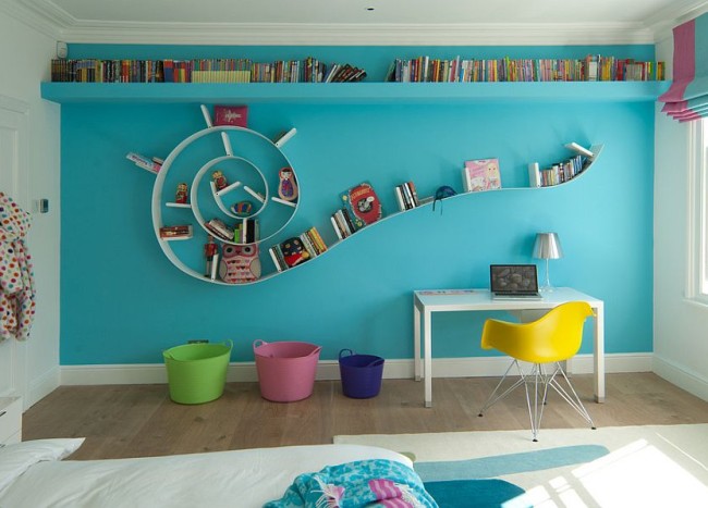 Inspired Displays 20 Unique Shelves For A Creative Kids Room Decoist   Fabulous Bookworm Bookshelf In The Modern Kids Room 650x467 